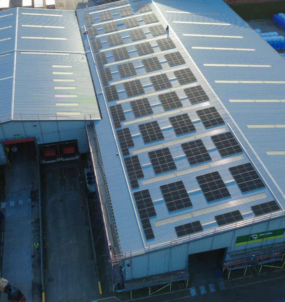 Rooftop solar installation drone image